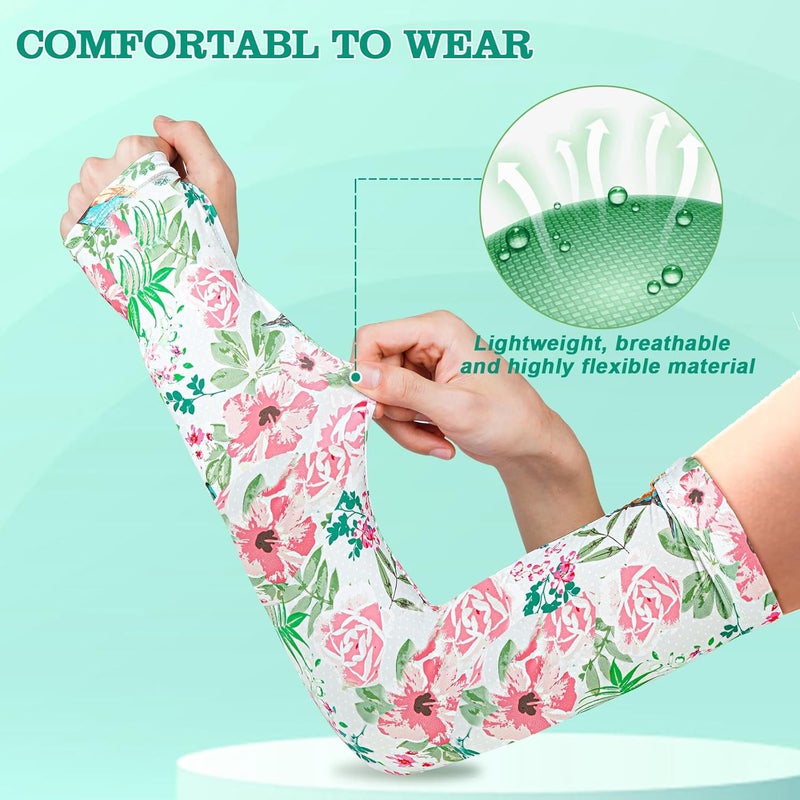 Mukum 4 Pairs Gardening Sleeves Anti-Slip Arm Protection with Thumb Hole Sun Sleeve Cooling Arm Sleeves for Women Men Outdoor - Image 3